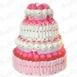 Mega tarta 4 pisos tonos rosas y blancoa